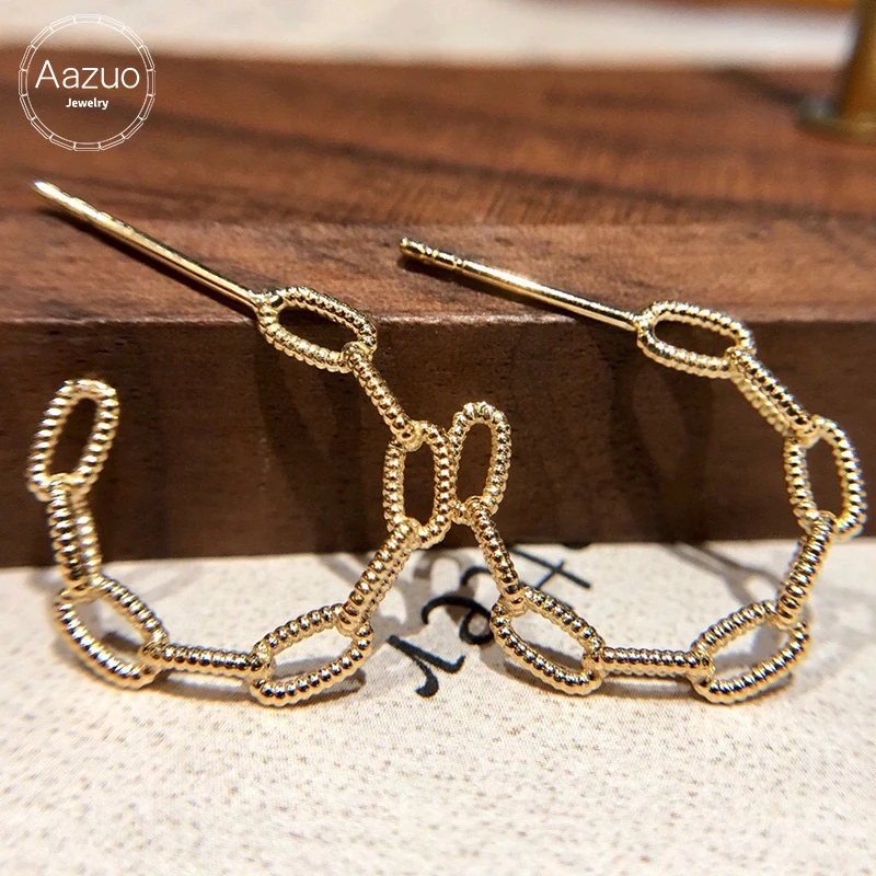

Aazuo 18K Yellow Gold No Diamonds Fashion Hoop Earring Au750 For Woman Wedding Engagement Party