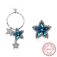 women asymmetrical sterling silver 925 stud earrings crystals from lekani stars earrings s925 hoop dangle stud lady earrings