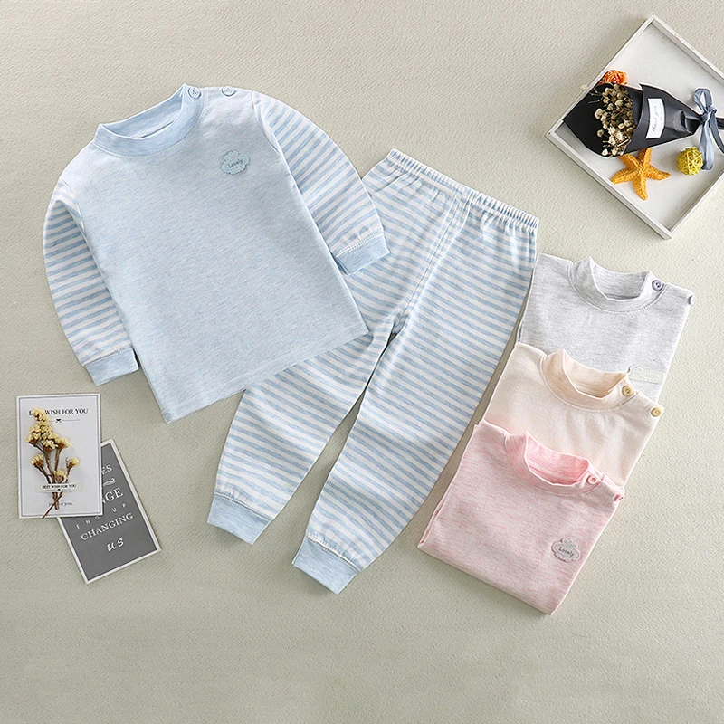 

Пижамные комплекты для маленьких мальчиков и девочек, одежда для сна из чистого хлопка, Топ с длинным рукавом и штаны, комплект детской одеж...