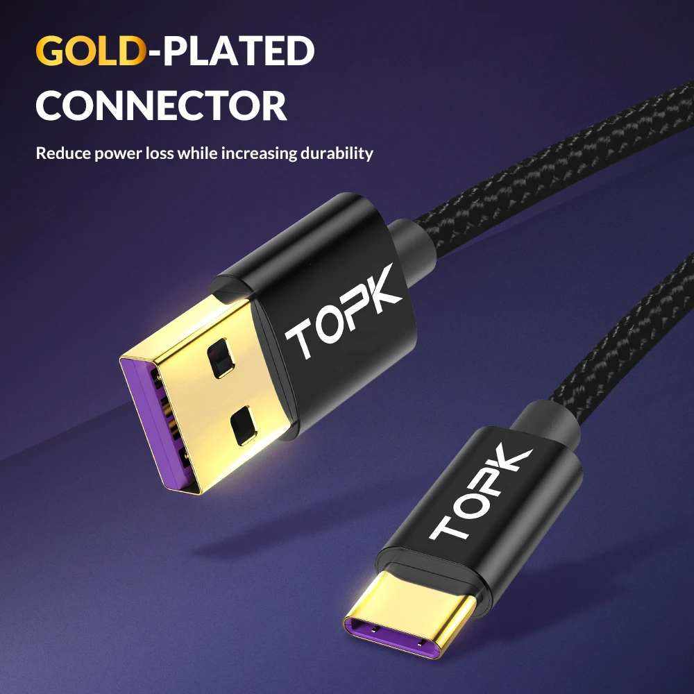 TOPK AN11 5A 1 м мобильный телефон кабель с разъемом Micro USB Type-C для быстрой зарядки