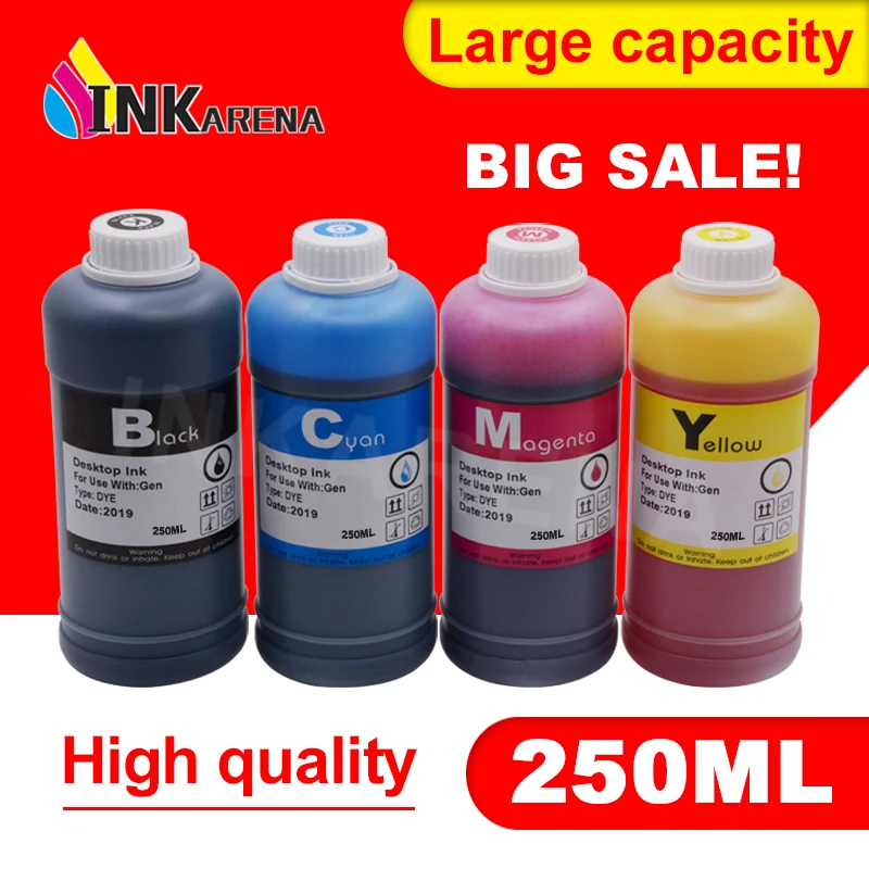 INKARENA 250ml Refilled Dye Ink Photo Universal Ink Compatible for HP Canon Epson Brother Printers and Ink Cartridges 250ml