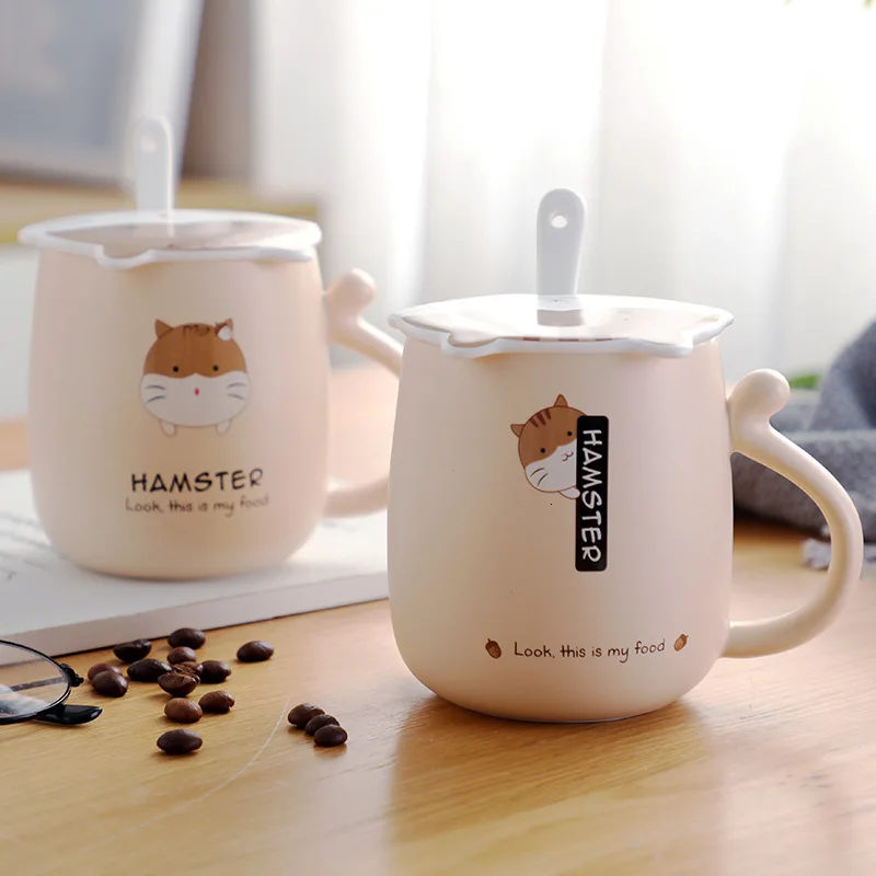 Кружка для кофе с крышкой 450 мл симпатичная белка керамика большая емкость кружки