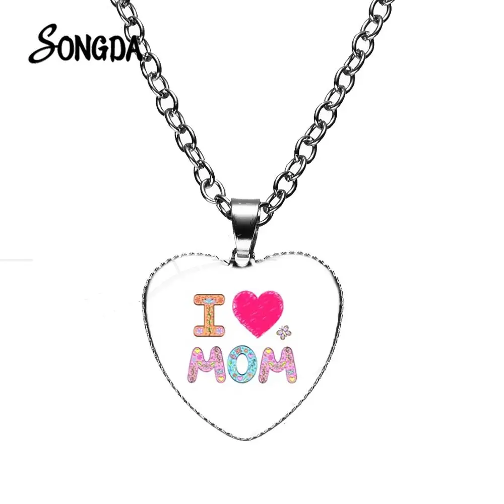 Ожерелье с надписью I Love Mom изысканный кулон ручной работы красным сердцем и