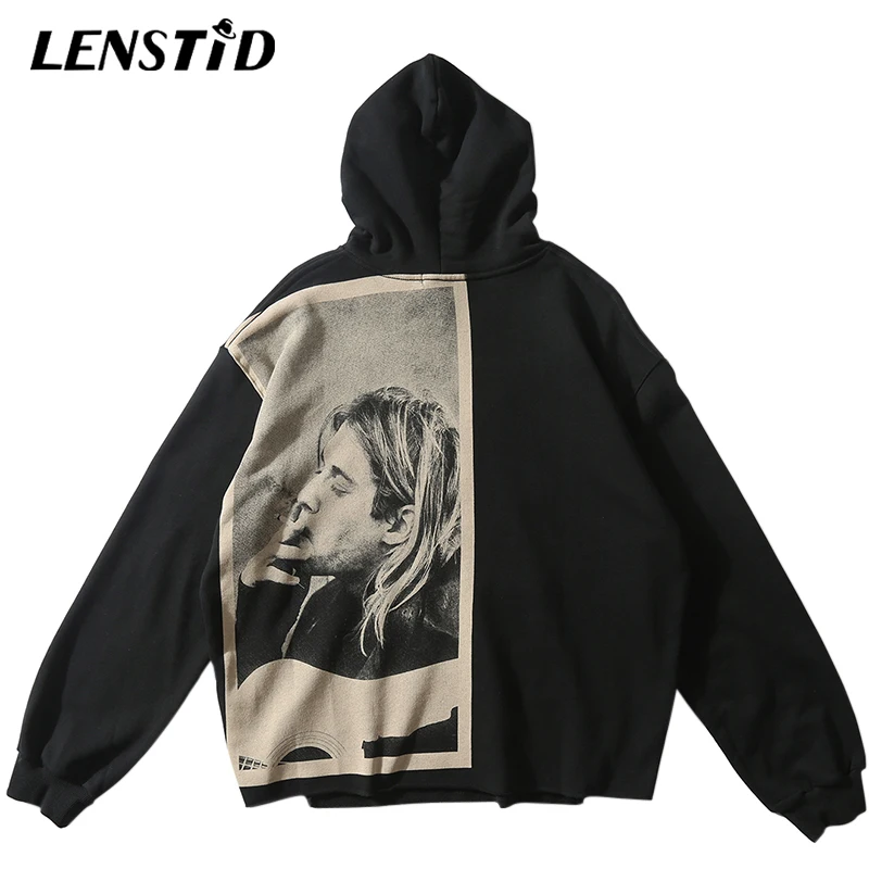 LENSTID осень для мужчин Хип Хоп Толстовка Курт Кобейн печати Уличная пуловер