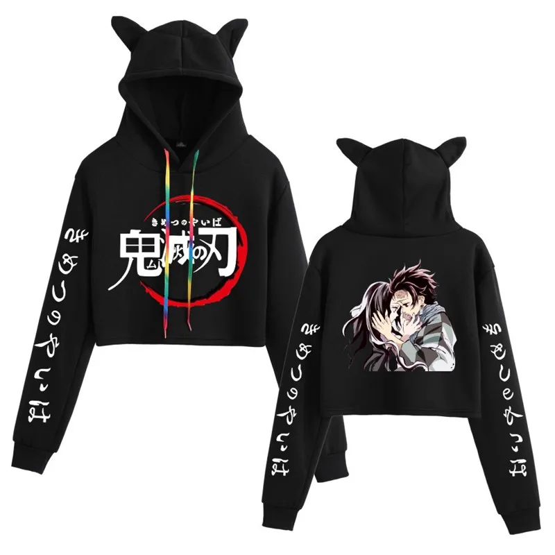 

Fashion 2D Print Comic Demon Slayer Hoodie womens Hooded Autumn Anime Kimetsu no Yaiba Kawaii Cat Ears female Hoodie Pullovers
