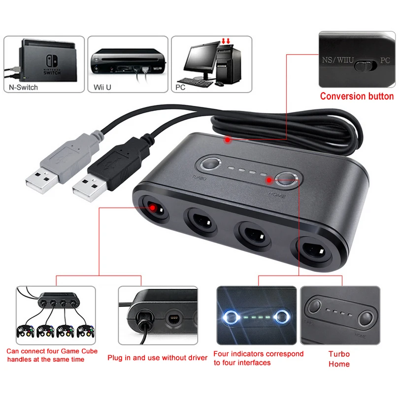 Для переключателя NS NX игровые аксессуары 4 порта ForGameCube GC Switch контроллеры usb