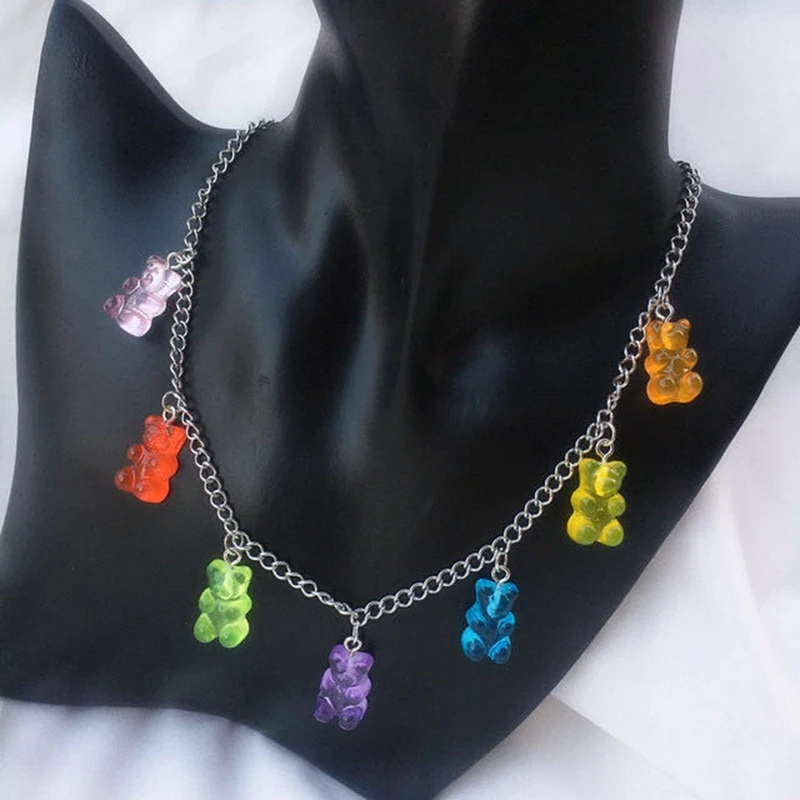 Cute candy color cartoon bear necklace DIY handmade colorful resin fresh jewelry | Украшения и аксессуары