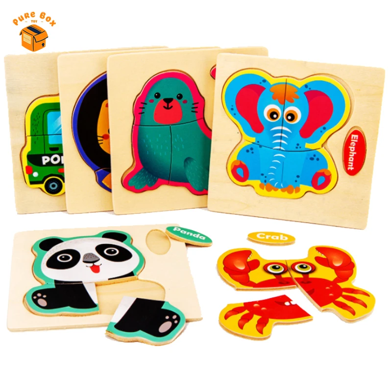 

Kids Wooden 3D Puzzle Learning Cartoon Animals Intelligence Jigsaw Puzzle Toys Early Educational Toys For Children Gift