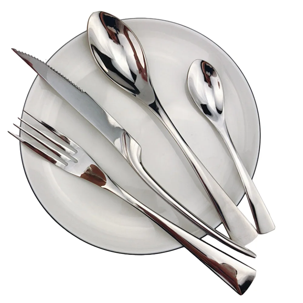 

1624pcs/set Stainless Steel Cutlery Sets Mirror Dinnerware Silver Flatware Plated Tableware Sharp Steak Knives Forks Spoons