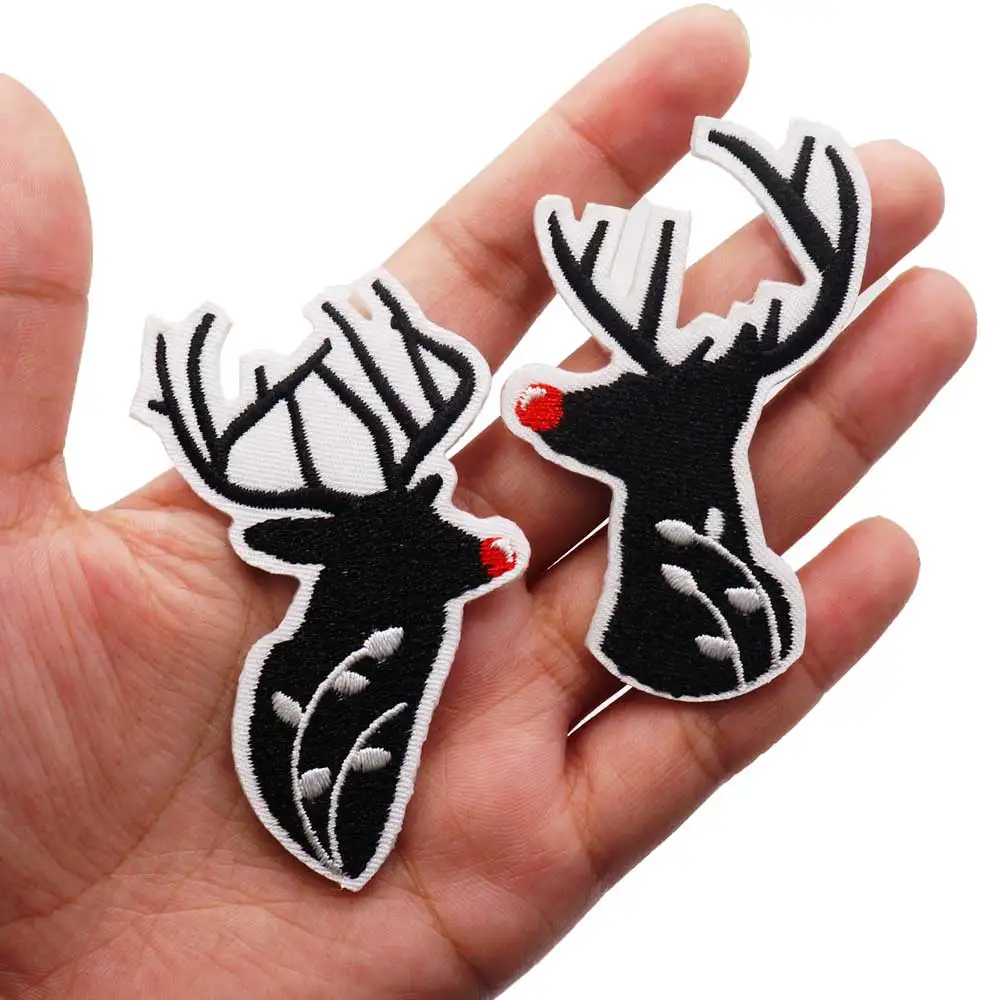 

2 шт., нашивки с вышивкой в виде оленя для одежды, шапочка с утюгом на подложке