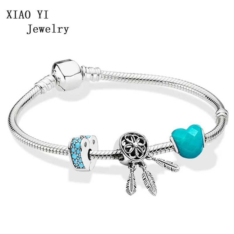

XIAOYI 100% s925 11 ZT0124 blue love summer dream catcher beads bracelet with buckle gift set of high quality