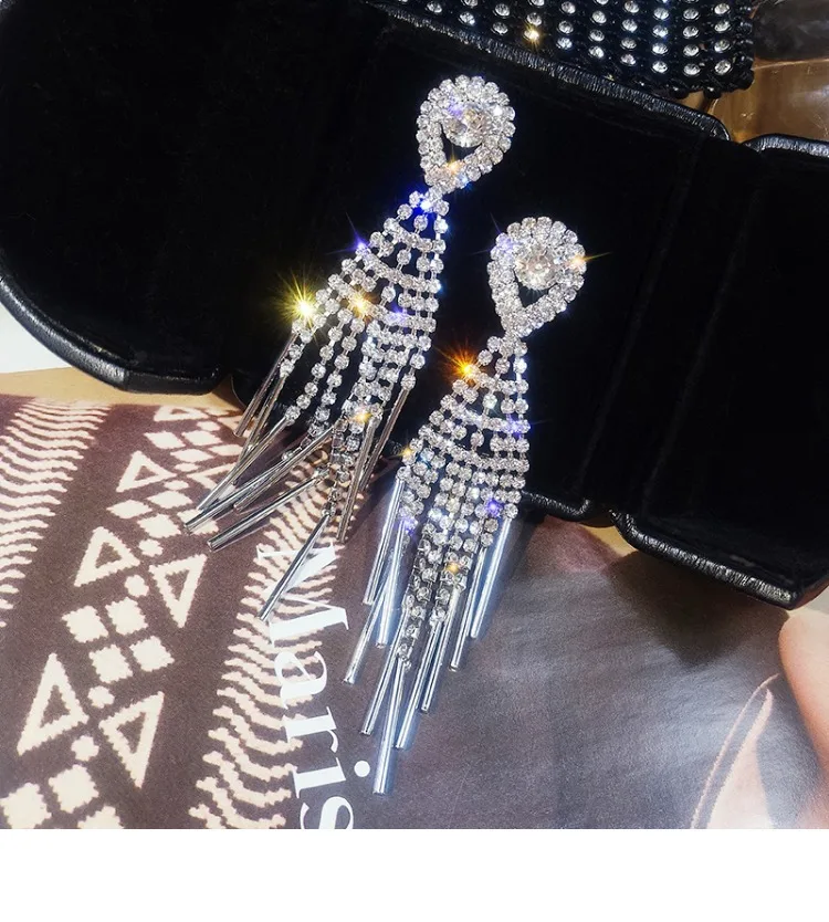 Модные Преувеличенные полные серьги с кисточками и кристаллами женские