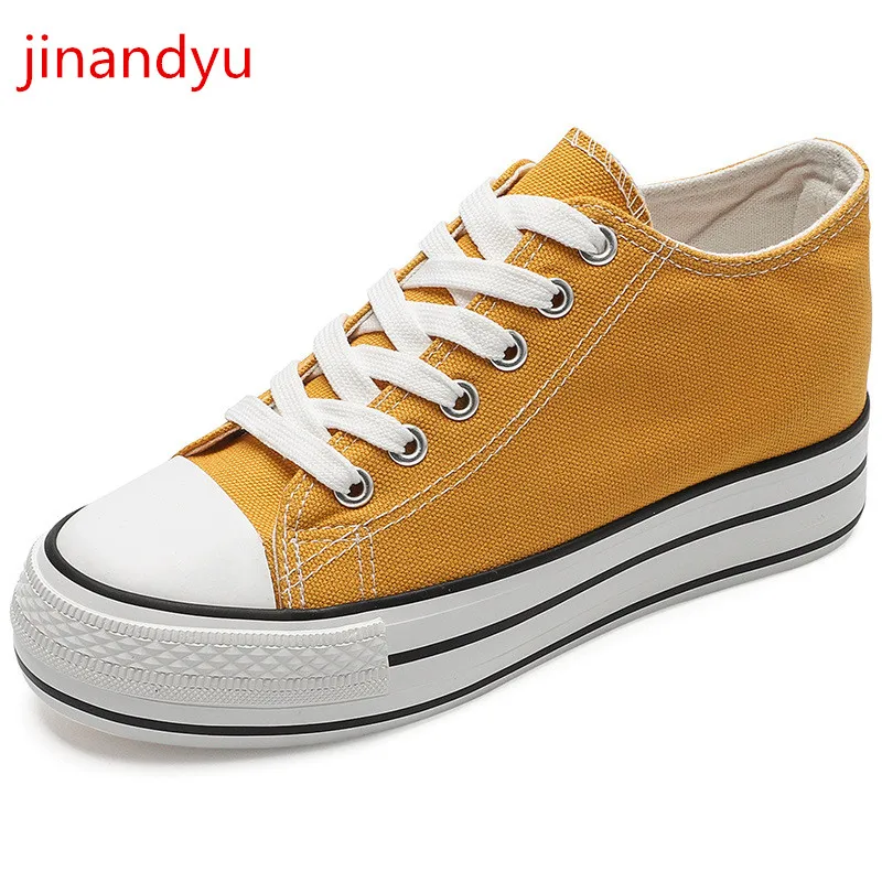 

Womans Canvas Platform Wedge Shoes Sneakers Hidden Heel Yellow Black White Shoes Women Sneakers Casual Canvas Vulcanize Shoes