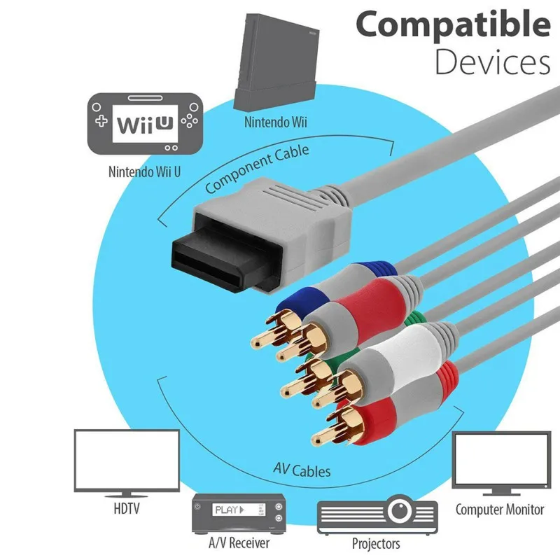 Компонентный кабель Hdtv для Nintendo Wii видео и аудио 1080p Av 5rca с поддержкой 1080i / 720p