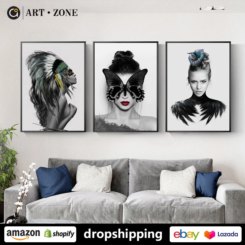 

ART ZONE Modern Fashion woman Cerativity Painting prints Wall Art Canvas posters Artwork Livingroom bedroom bathroom decoration