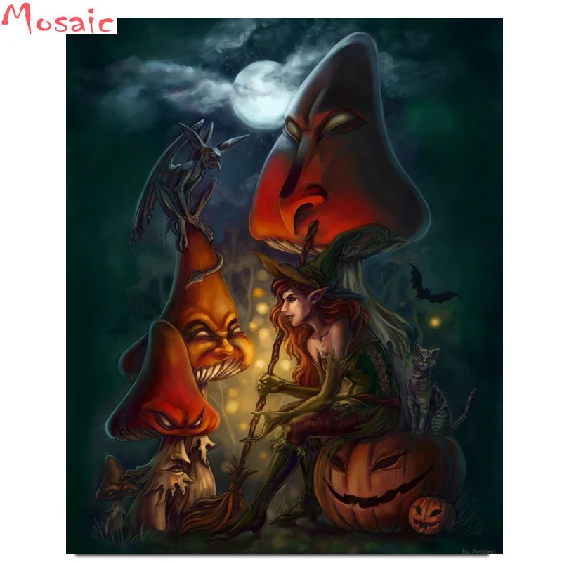 Алмазная живопись сделай сам подарок на Хэллоуин ведьма тыква полная вышивка