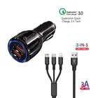 Нейлоновый кабель 3 в 1, быстрое автомобильное зарядное устройство QC3.0 для Xiaomi Mi 11T 11 10T 9 9T 11X Pro 10 Ultra Note 10 Lite A3 11i 10s, зарядный кабель