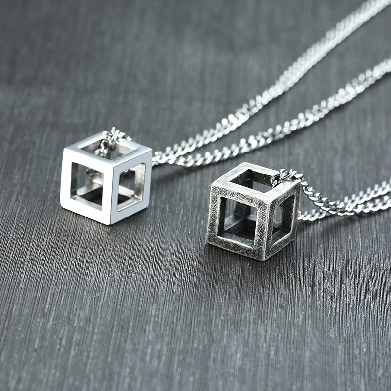 Модный ожерелье куб для мужчин из нержавеющей стали Простой полый кулон мужские