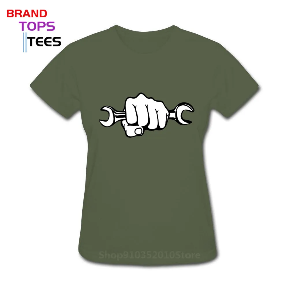 Mechanic Holding A Wrench Motorcycle T-Shirt Funny Mother's Present Birthday Gift For Mom Wife friend Women Cotton T Shirt | Женская