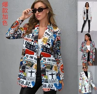 2021 spring and autumn womens suit printing ladies casual small suit jacket trend all match womens clothing