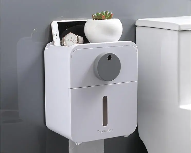 

Wall Mount Paper Holder Waterproof Toilet Roll Holder Shelf Tissue Box Paper Tray Tube Storage Box Bathroom Organizer OK 1129