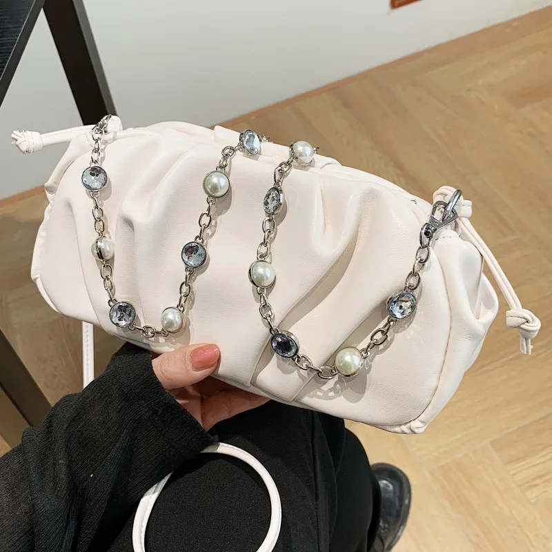 

Pleated Crossbody Handbags for Women Luxury Soft Leather Shoulder Bag Metal Chain Tote Bags Ladies Brand Designer Messenger Bag