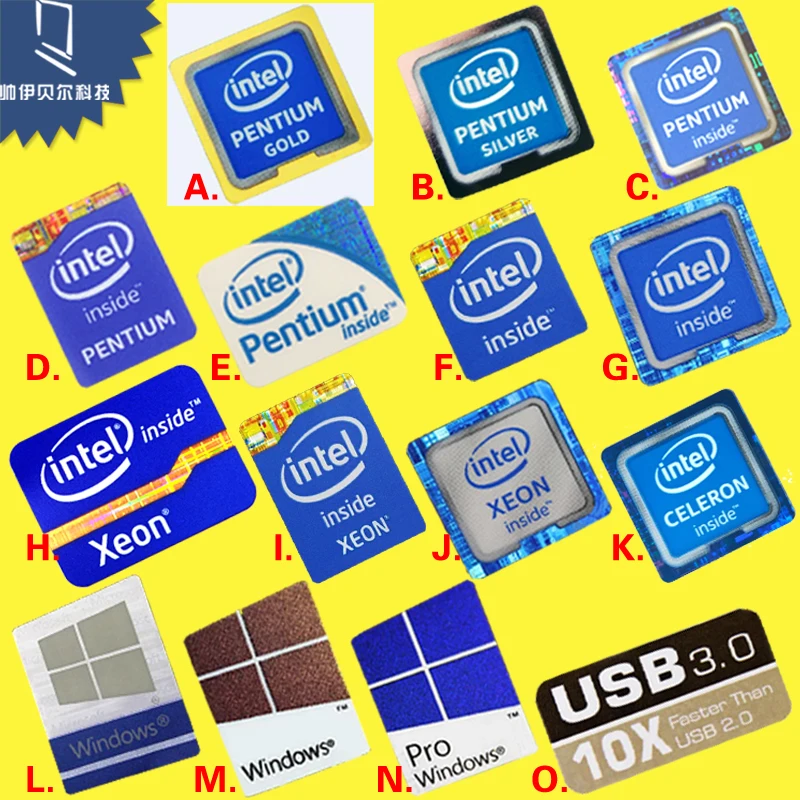 Наклейки компьютерные декоративные золотистые/Серебристые Pentium Xeon Celeron |