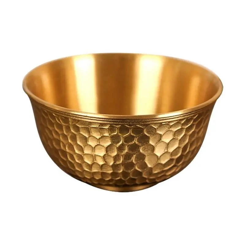 

Relief Pure Brass Bowl Handicraft Drinking Copper Tibetan Tea Cup 100ml Golden Buddhist Bowl Home's Gift Collection Decorative