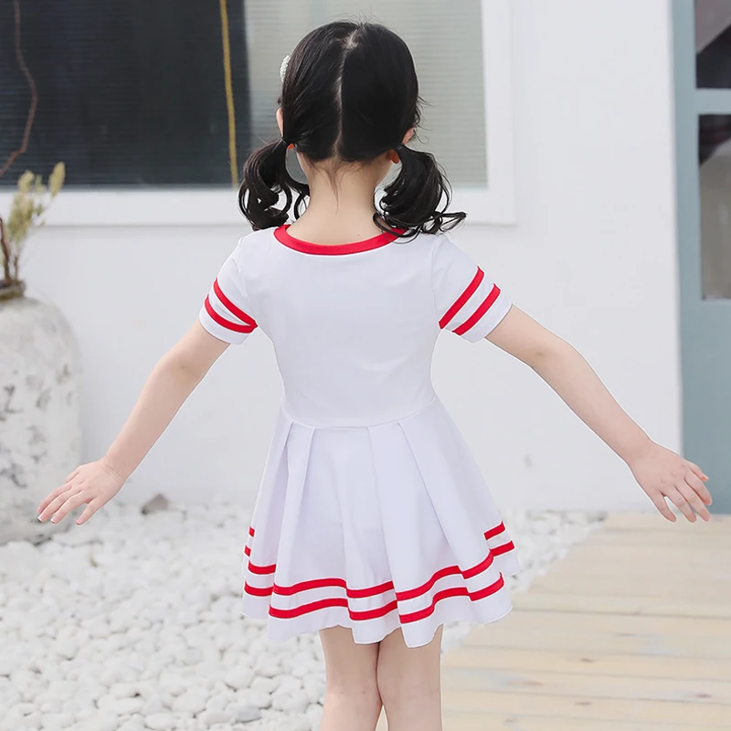 Новый однотонный купальник с коротким рукавом для девочек юбка из двух предметов