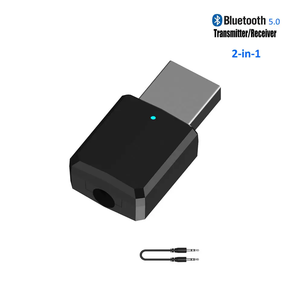 Electop USB Bluetooth 5,0 передатчик приемник 3 в 1 адаптер EDR Dongle 3,5 мм AUX для ТВ наушники для ПК домашний стерео Автозвук - Цвет: 2-IN-1-Black