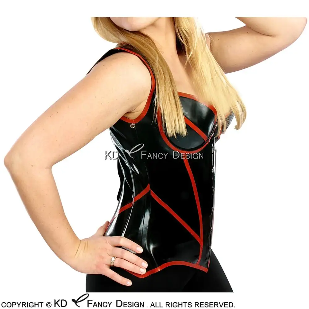 Черно-красные сексуальные латексные корсеты со шнуровкой сзади резиновые бюстье