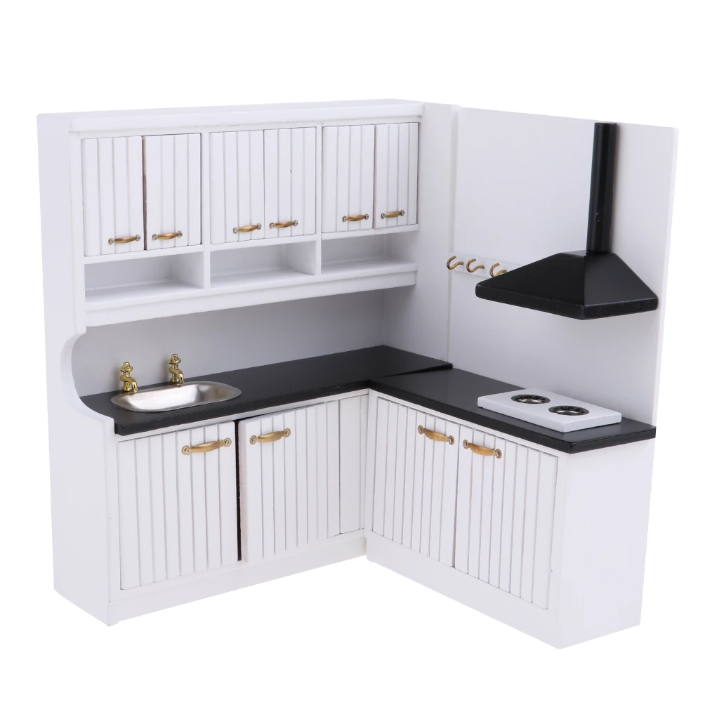 Buy Dollhouse Kitchen Dining Room Furniture Decor - 1/12 Scale Miniature Cabinet Cupboard Model Set on