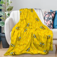 yaoola honeycomb cute bee yellow flannel blanket all season soft cozy plush bed throw fit bedroom living room sofa couch beddin
