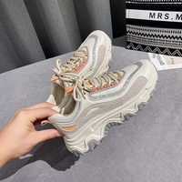 2021 new chunky sneakers women mesh mixed colors cross tied fashion platform lady casual shoes handmade zapatos mujer size 35 40