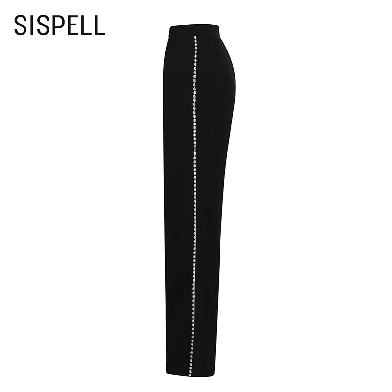 

SISPELL patchwork diamond trousers for female high waist loose solid color women's casual Wide-legged straight pants fashion new