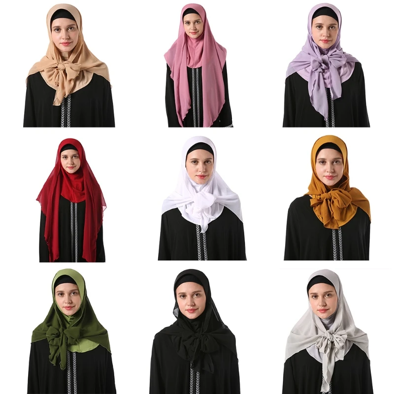 

Женский мусульманский головной убор пузырьковый шифоновый шарф Малайзия дышащий головной платок легкий хиджаб эластичный головной платок