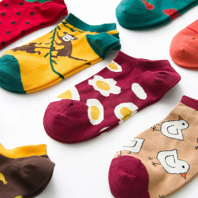 

3 Pairs/Set Women's Cotton Funny Ankle Socks With Print Animal Cartoon Hip hop Socks Spring Summer Casual Cute Happy Short Socks