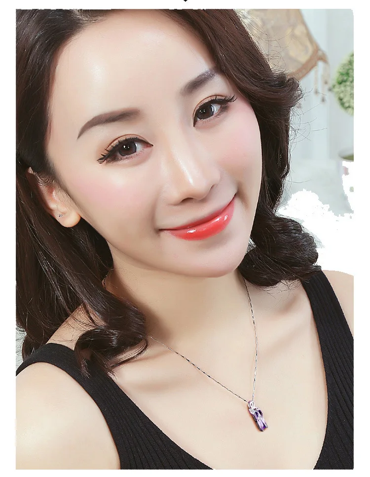 

S925 Sterling Silver Necklace Natural Amethyst Pendants Necklace Bijoux Femme Sapphire Colgantes De Pendants Bizuterias Women
