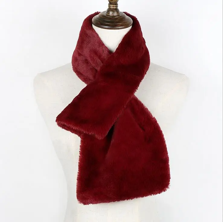 wine red 9 цветов, 56 см* 12 см, зимний теплый женский шарф из искусственного меха, пальто из искусственного меха, шарфы, роскошный енотовый воротник, теплый воротник, шаль - Цвет: wine red