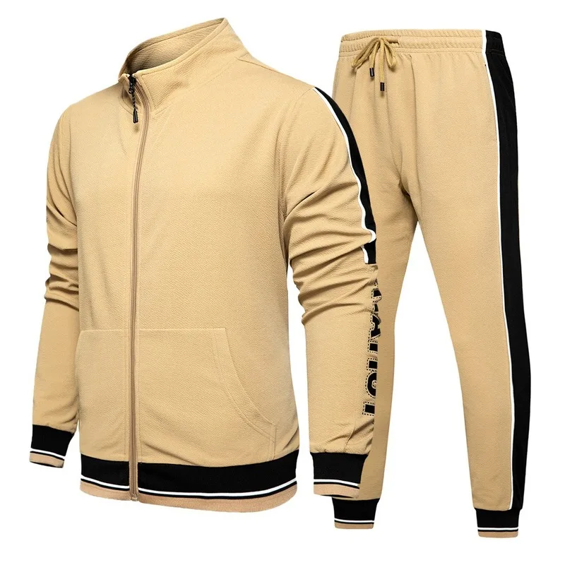 

2021 New Sports Suit Men's Spring and Autumn Hit Color Zipper Cardigan Color Matching Comfortable Trend Wild Men Sweat Suit