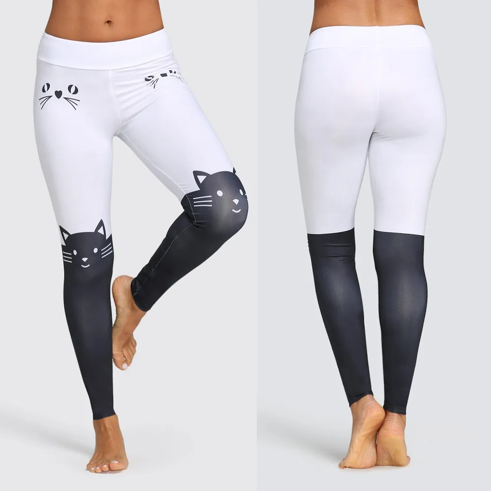 Женские спортивные Леггинсы со средней талией с рисунком кота цветные