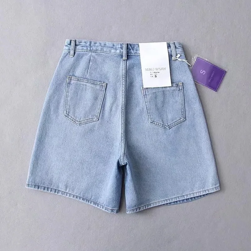 

2021 Summer Women Streetwear High Waist Black Wide Leg Jeans Shorts Casual Female Solid Color Loose Denim Shorts women shorts