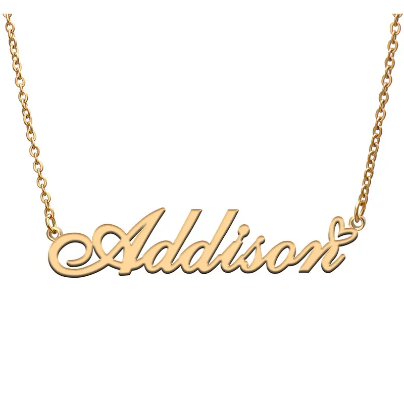 

Addison Love Heart Name Necklace Personalized Gold Plated Stainless Steel Collar for Women Girls Friends Birthday Wedding Gift