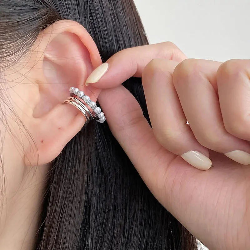 

Серьги-клипсы серебряные для женщин, многослойные Искусственные серьги-клипсы без пирсинга