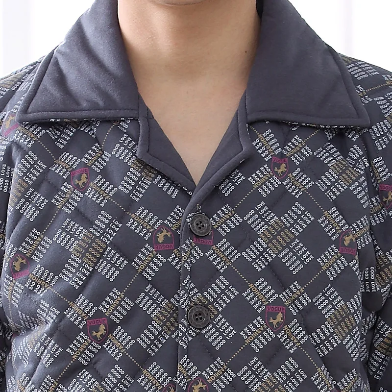 Men Pajama Set Pyjamas Suits Winter Three-layer Quilted Thick Full Cotton Warm Sleepwear Night Suit 3XL Men Nightwear Loungewear