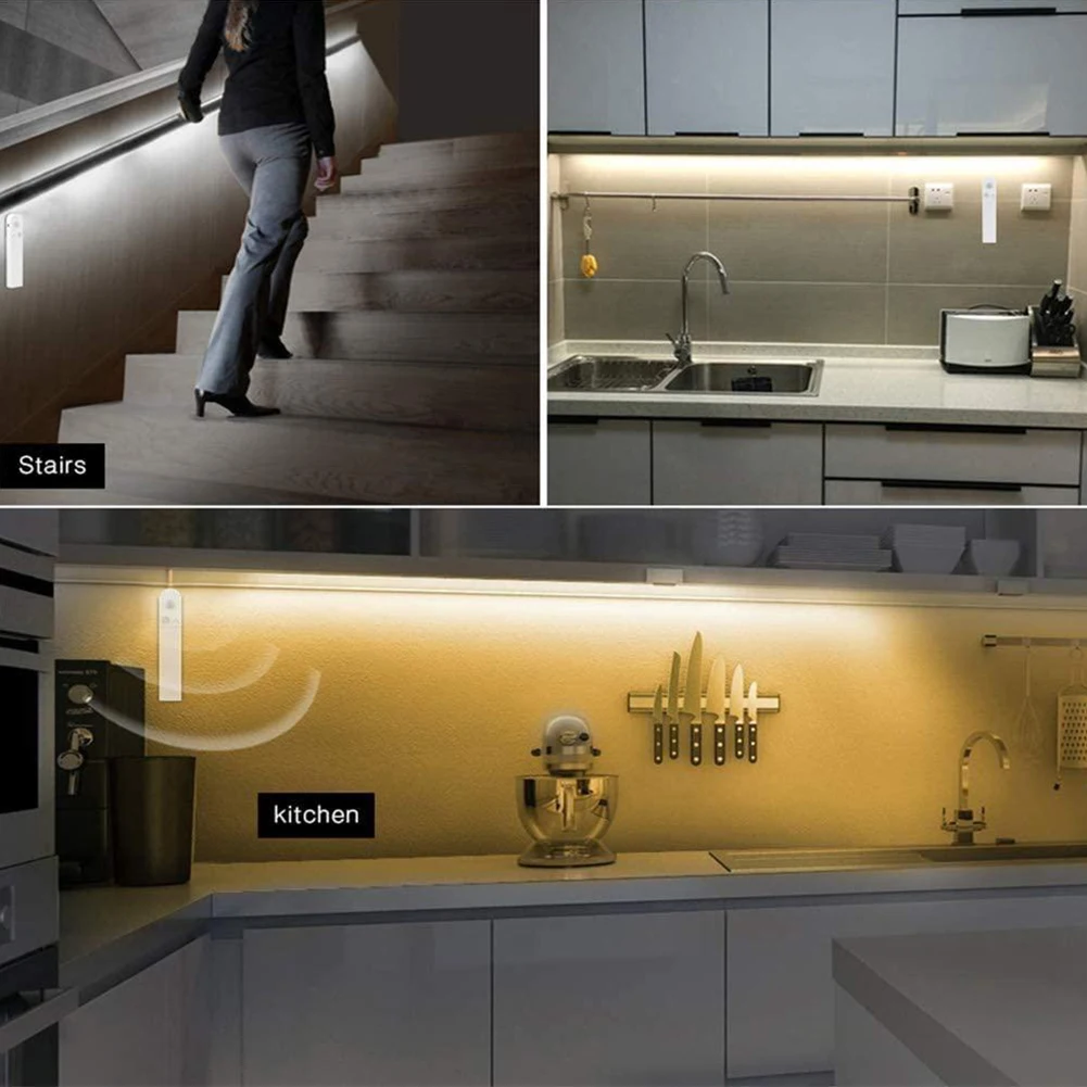 

Cabinet Motion Sensor Lighting Dimmable Lamp Strip Wireless LED Light Bar Cold White Light Night Lamp For Kitchen Wardrobe