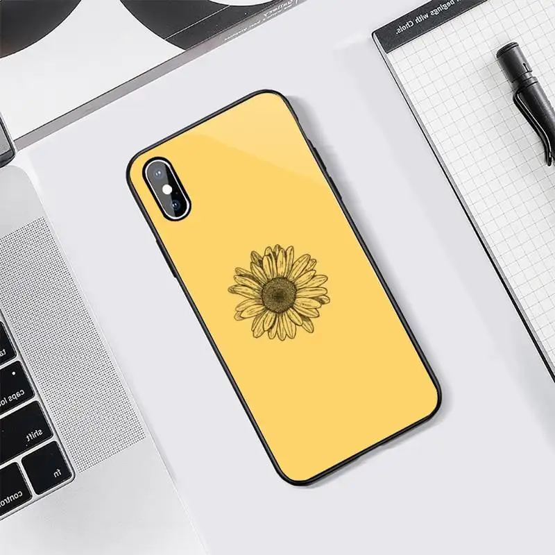 

Beautiful yellow sunflower Phone Cases Tempered glass For iphone 5C 6 6S 7 8 plus X XS XR 11 PRO MAX