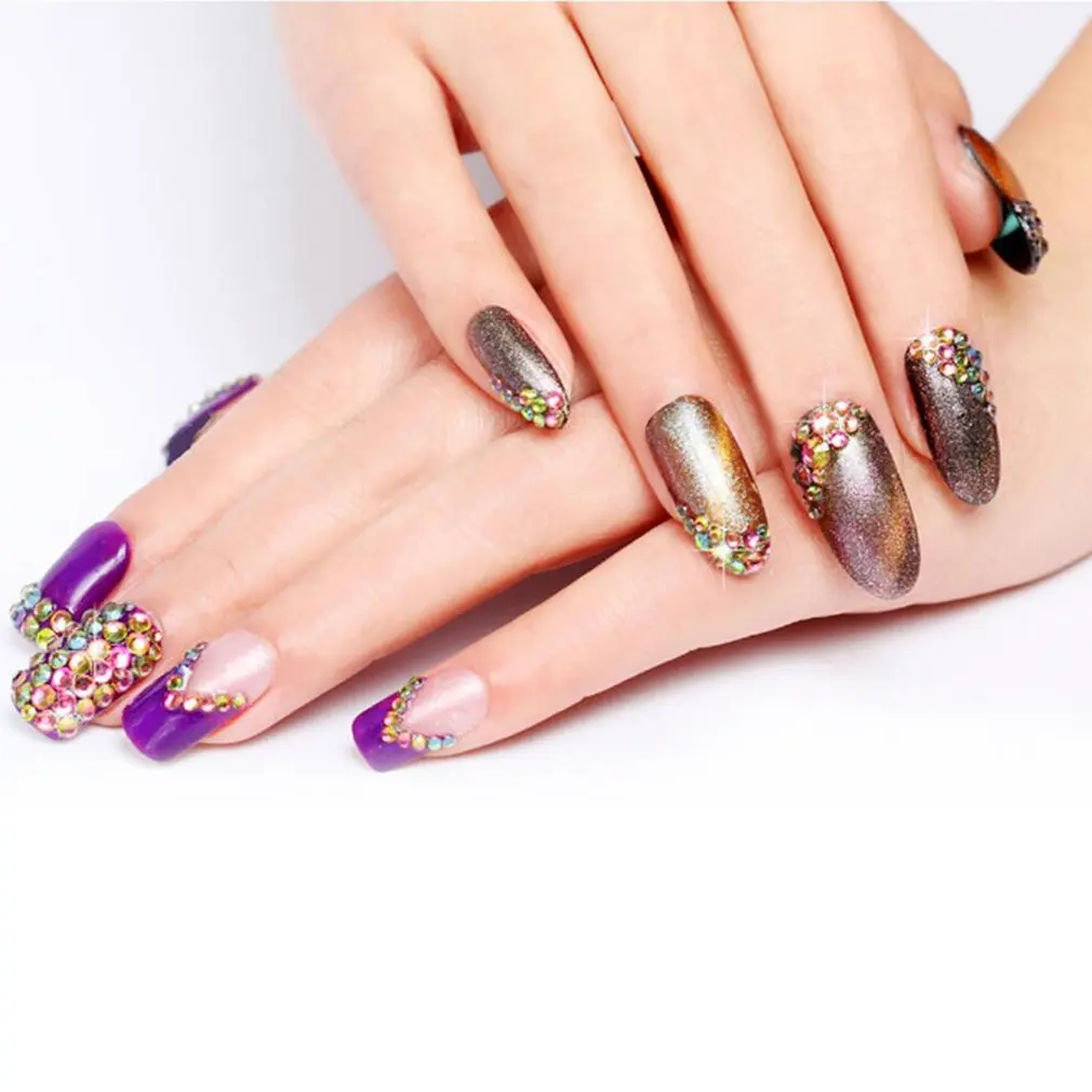 Плоское дно дрель для ногтей Цвет стекло с украшением в виде кристаллов Круглый