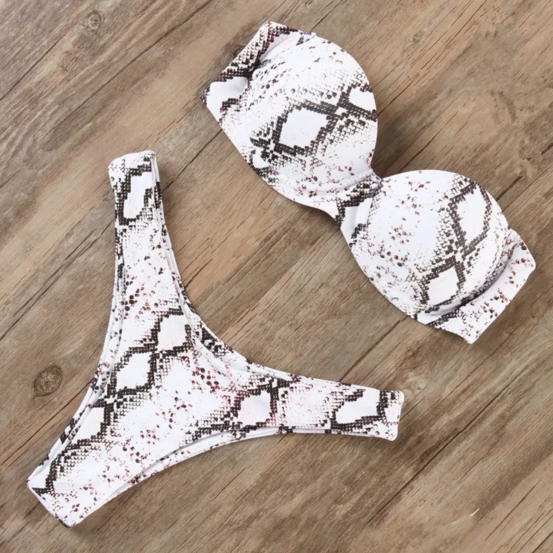 

Bandeau Bikini Swimwear Women Swimsuit Sexy Thong Ruffle Bikini Set Push Up Bathing Suit Female Brazilian Leopard Swimsuit 2020