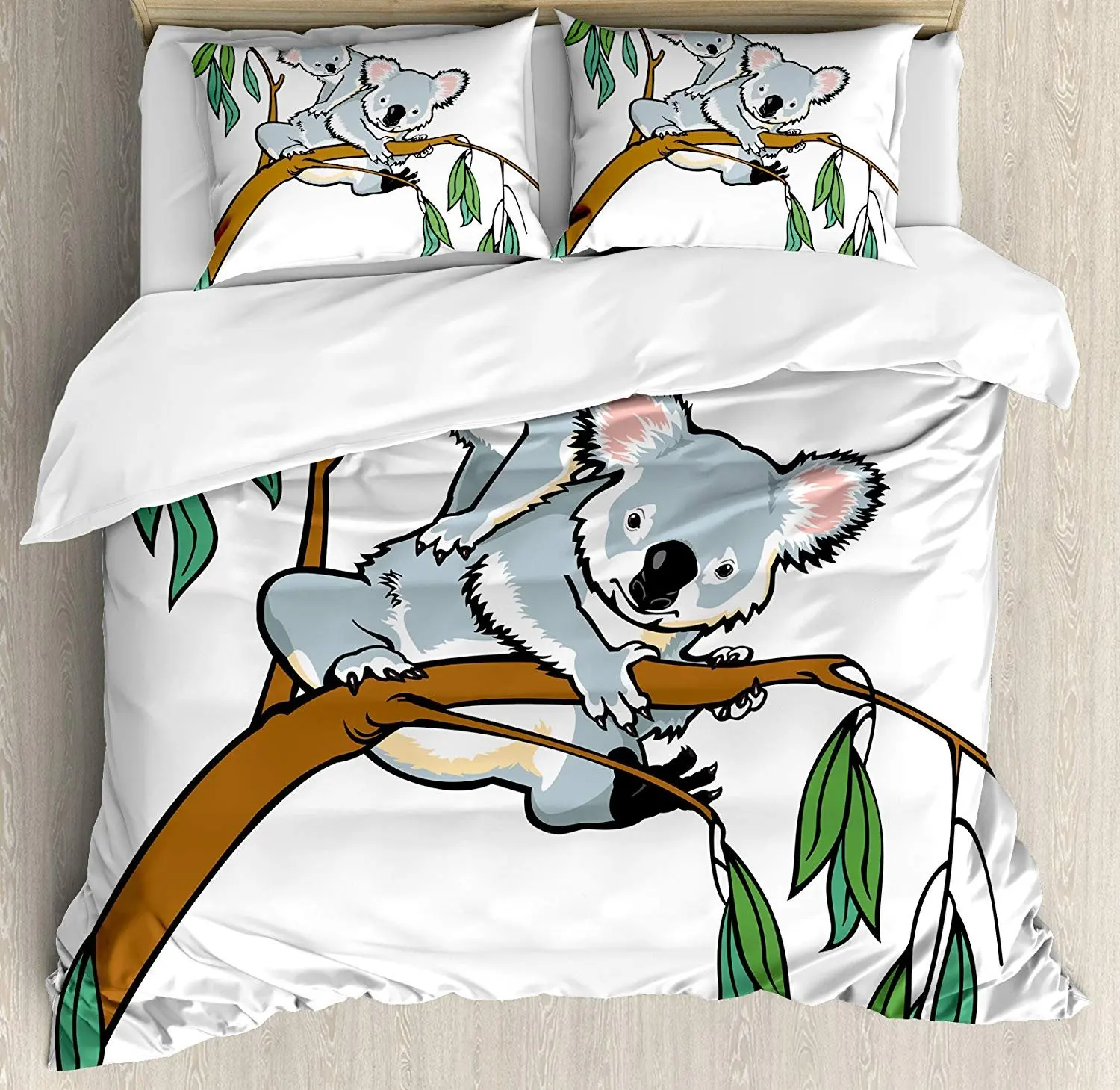 

Комплект постельного белья с тропическими животными, матери и ребенок, Koala, скалолазание по верху эвкалипта, ветки дерева, дикой природы, лес...